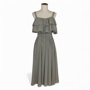 Vintage‎ 70s Midi A-Line Dress Sleeveless Square Neck Tiered Blouson